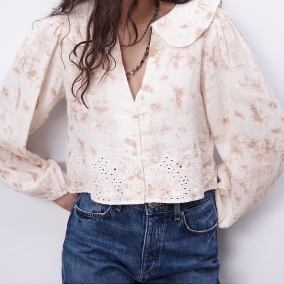 ZARA ECRU TIE DYE CROP TOP - Picture 6 of 11